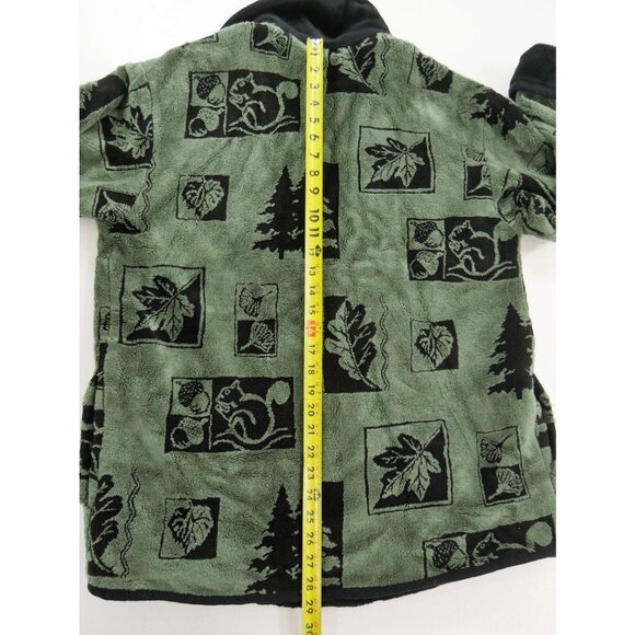 Nordic Lights Green Fleece Button Front Jacket Black Fall Print Womens M Medium - Picture 7 of 10